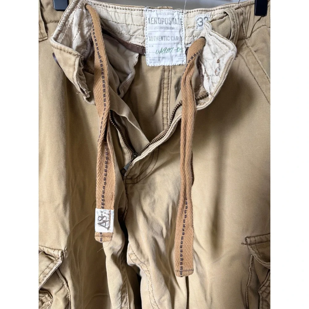 Aeropostale Mens Khaki Cargo Shorts Y2K baggy Paratrooper Thick Cotton Size 33